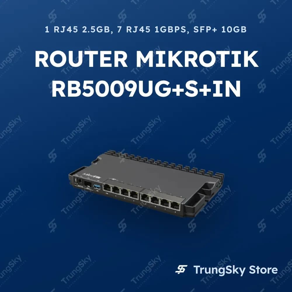 Router Mikrotik RB5009UG+S+IN CPU Quad-core 1.4Ghz, RAM 1GB, 7 cổng RJ45 Gb, 1 cổng RJ45 2.5Gb, SFP 10Gb
